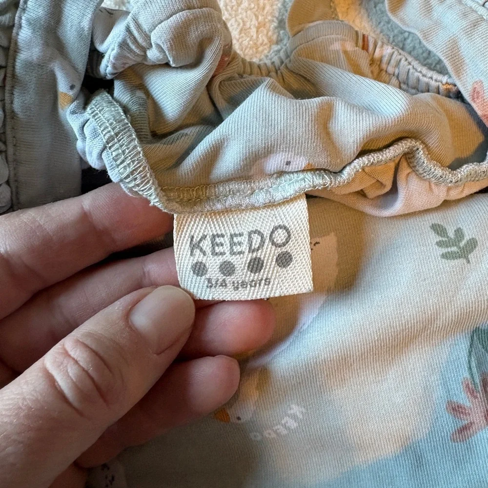 Keedo Sz 3/4 Tiered Dress, Duck Teapot Design. Very soft. Pale green